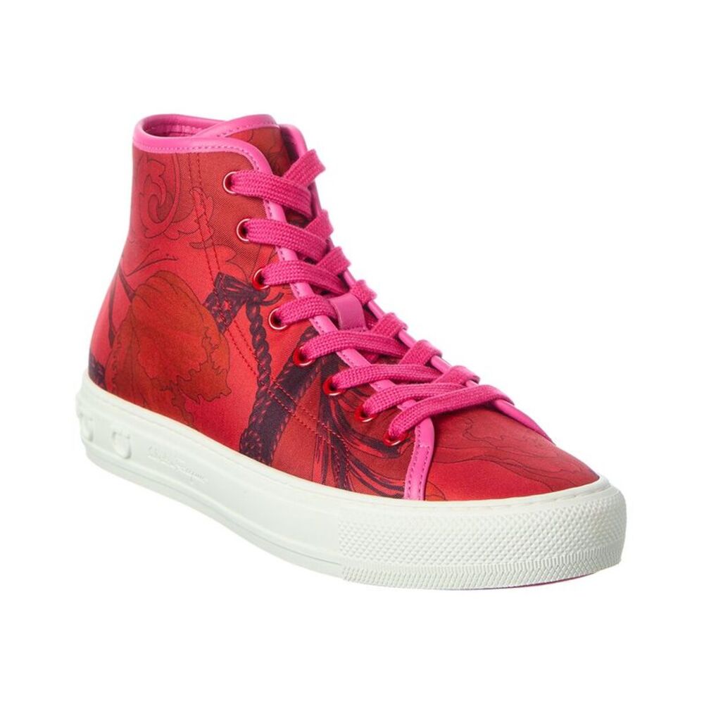 Ferragamo High Top Canvas Sneaker, Red